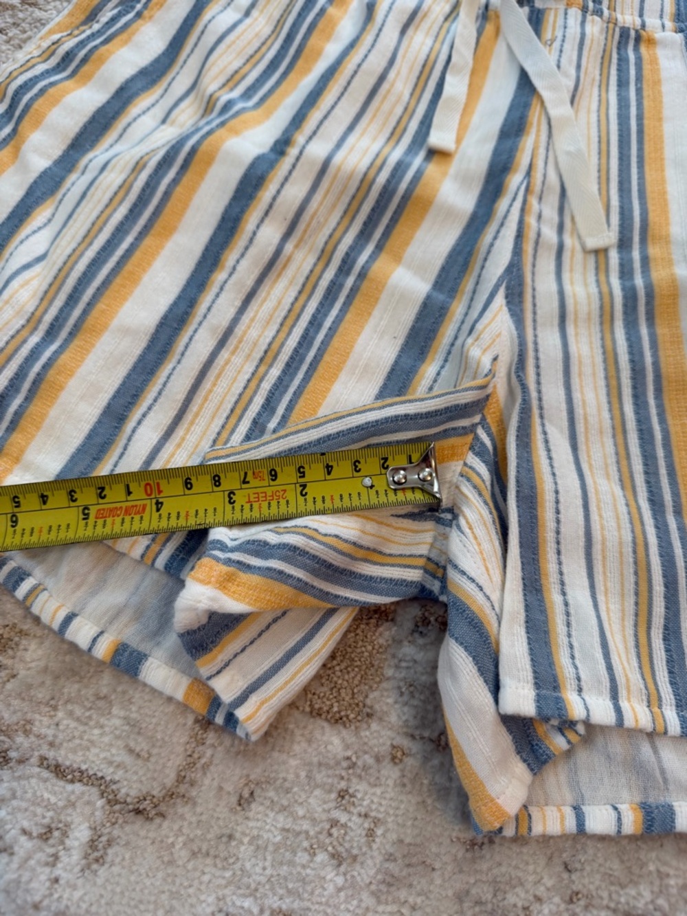 Garnet Hill Striped Drawstring Shorts Yellow Blue White Pockets Women Size L - Picture 9 of 9